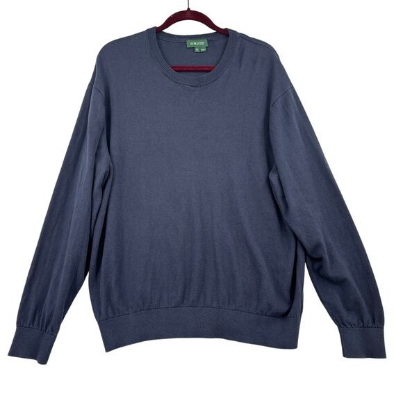 Orvis Crew Neck Sweater Mens Size XL Navy Blue Silk Cashmere Cotton Pullover - Picture 1 of 9